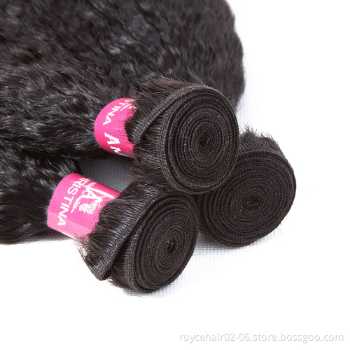 Dropship Wholesale 100% Peruvian Virgin Hair Kinky Straight Hair Extensions 3 Bundles with Lace Closure